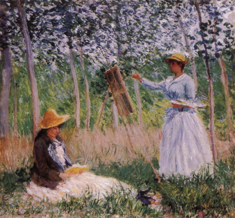 Suzanne Reading and Blanche Painting by the Marsh at Giverny